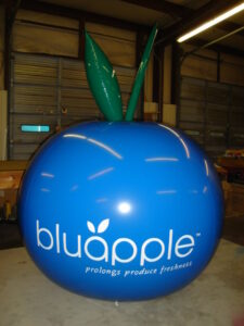 Blue apple advertising balloon with logo