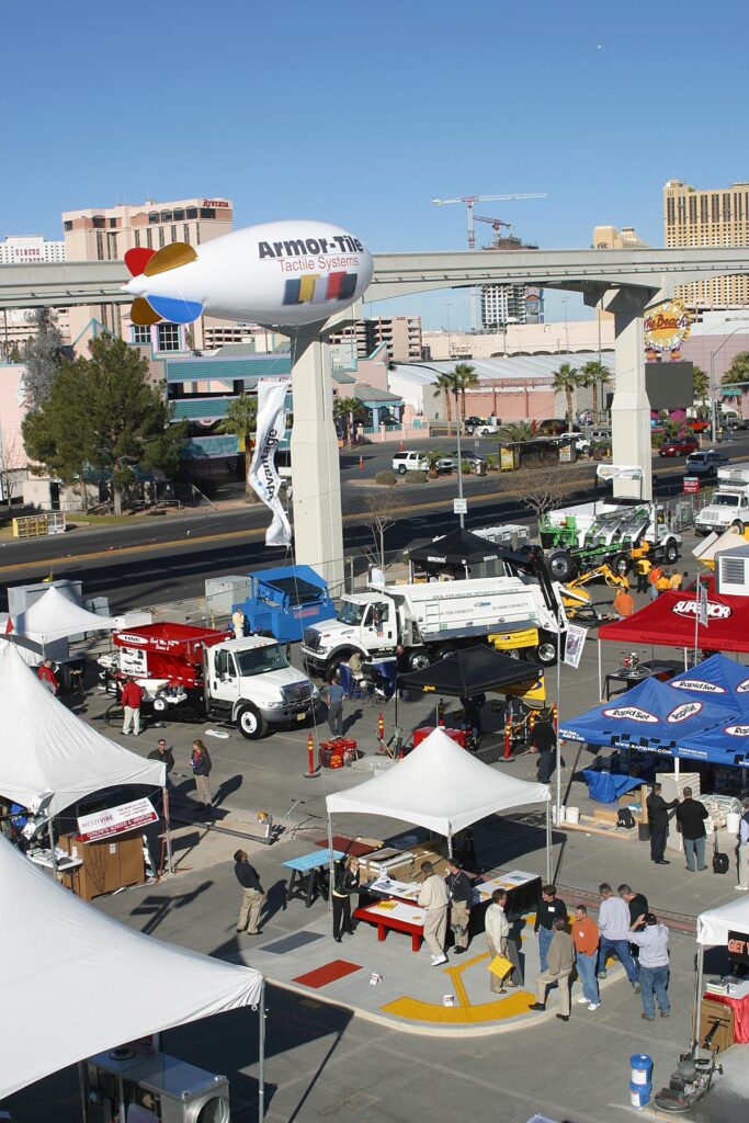 helium advertising blimp with logo at giant outdoor expo